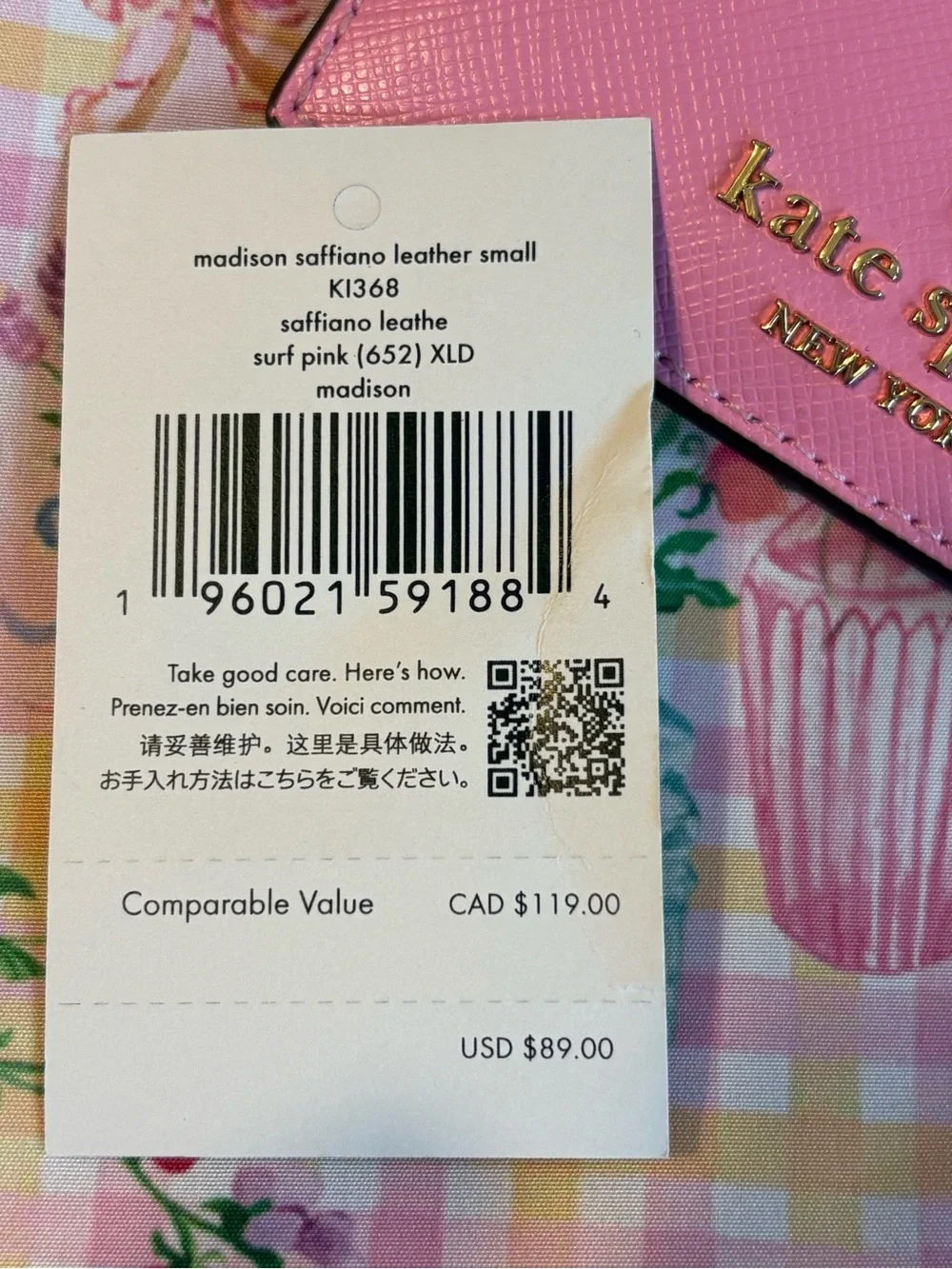 kate spade Pink Leather Card Holder with Gold Logo